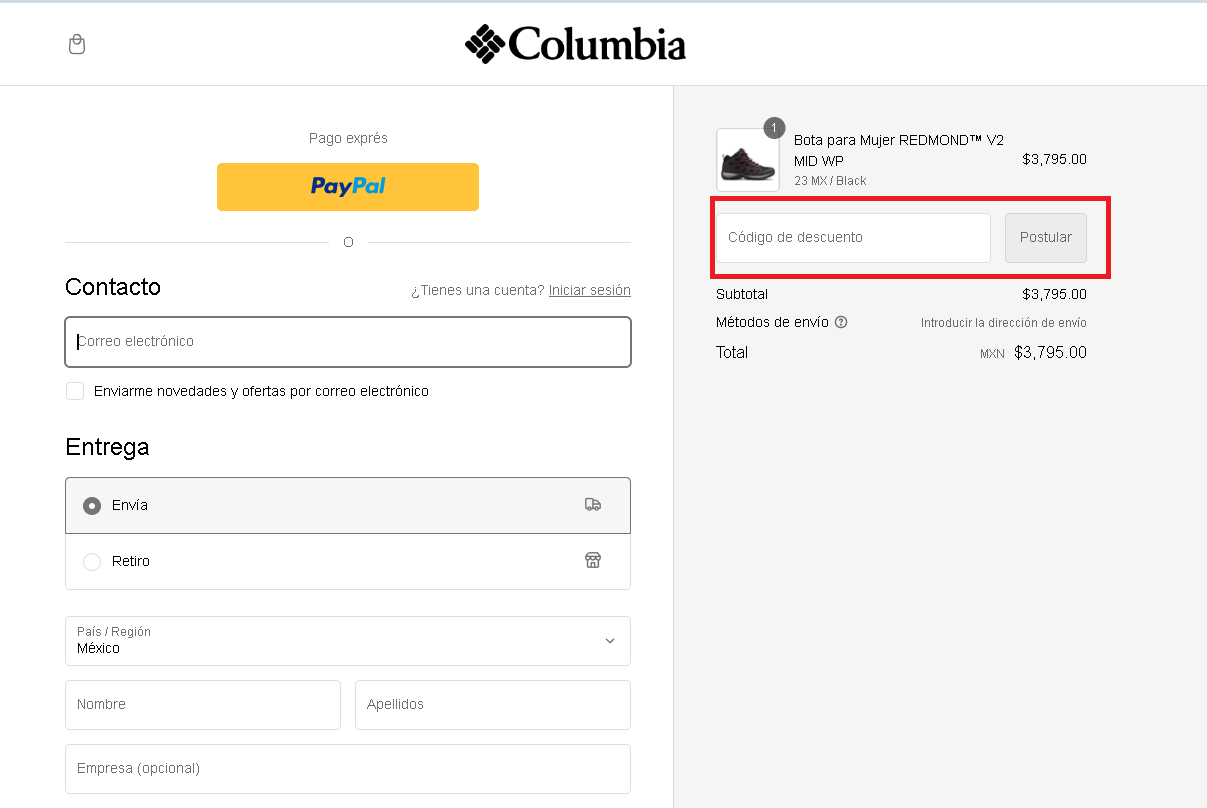 Descuento Código de descuento Columbia México